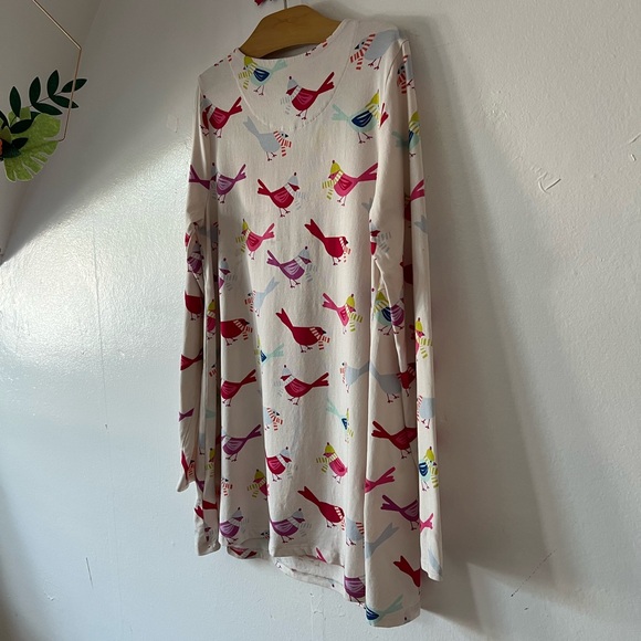 EUC Land’s End twirl dress with birds sz 10 ivory pink green fall winter cotton - Picture 3 of 10